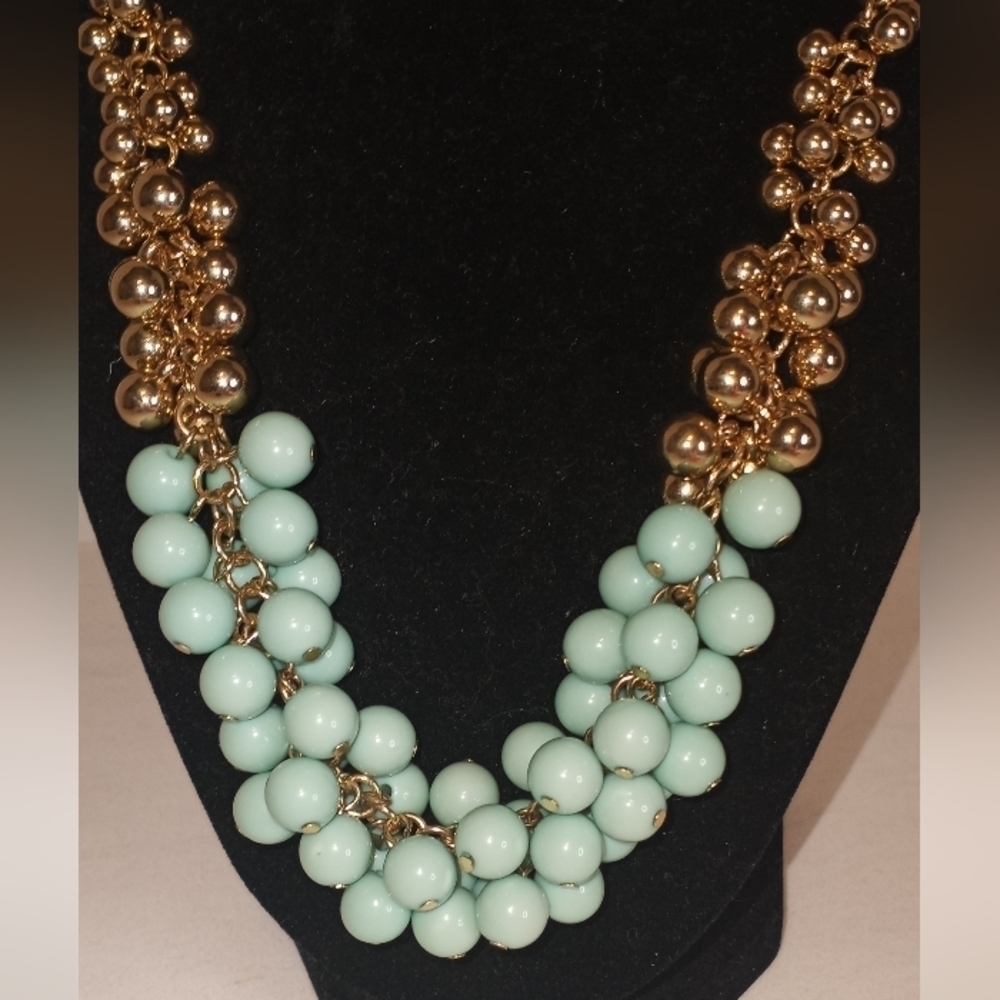 blue & Gold Bead Statement Necklace Prom Bridal NWOT 10 in w/ 3 in ext - Picture 1 of 3